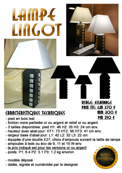 lampe lingot 3 tailles or ou argent