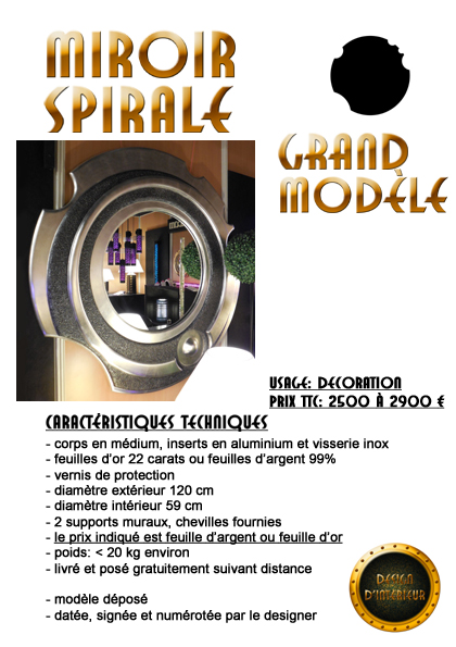miroir spirale argent 120 cm